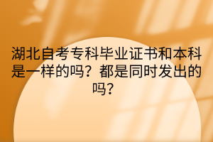 湖北自考?？飘厴I(yè)證書和本科是一樣的嗎？都是同時(shí)發(fā)出的嗎？