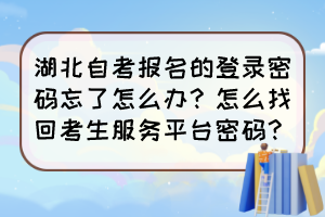 湖北自考報名的登錄密碼忘了怎么辦？怎么找回考生服務(wù)平臺密碼？