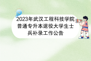 2023年武漢工程科技學(xué)院普通專升本退役大學(xué)生士兵補錄工作公告