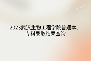 2023武漢生物工程學(xué)院普通本、?？其浫〗Y(jié)果查詢