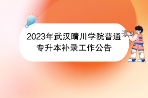 2023年武漢晴川學(xué)院普通專升本補(bǔ)錄工作公告