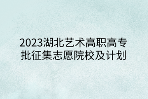 2023湖北藝術(shù)高職高專批征集志愿院校及計劃