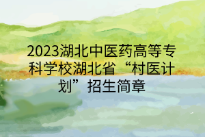 2023湖北中醫(yī)藥高等?？茖W(xué)校湖北省“村醫(yī)計(jì)劃”招生簡(jiǎn)章