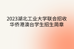 2023湖北工業(yè)大學(xué)聯(lián)合招收華僑港澳臺學(xué)生招生簡章