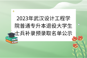 2023年武漢設(shè)計(jì)工程學(xué)院普通專升本退役大學(xué)生士兵補(bǔ)錄預(yù)錄取名單公示