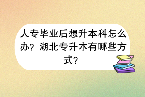 大專畢業(yè)后想升本科怎么辦？湖北專升本有哪些方式？