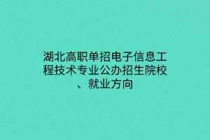 湖北高職單招電子信息工程技術(shù)專業(yè)公辦招生院校、就業(yè)方向