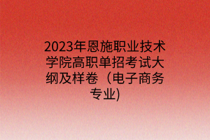 2023年恩施職業(yè)技術(shù)學(xué)院高職單招考試大綱及樣卷（電子商務(wù)專業(yè))