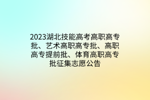 2023湖北技能高考高職高專批、藝術(shù)高職高專批、高職高專提前批、體育高職高專批征集志愿公告