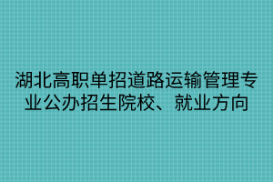 湖北高職單招道路運(yùn)輸管理專業(yè)公辦招生院校、就業(yè)方向