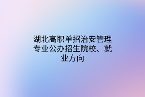 湖北高職單招治安管理專業(yè)公辦招生院校、就業(yè)方向