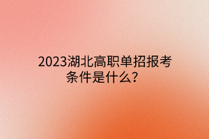 2023湖北高職單招報(bào)考條件是什么？