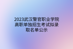 2023武漢警官職業(yè)學(xué)院高職單獨(dú)招生考試擬錄取名單公示