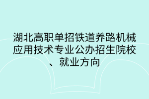 湖北高職單招鐵道養(yǎng)路機(jī)械應(yīng)用技術(shù)專業(yè)公辦招生院校、就業(yè)方向