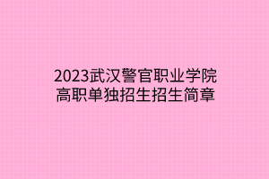 2023武漢警官職業(yè)學(xué)院高職單獨(dú)招生招生簡(jiǎn)章