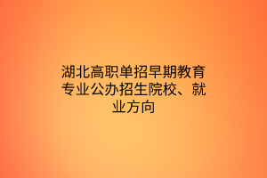 湖北高職單招早期教育專業(yè)公辦招生院校、就業(yè)方向