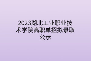 2023湖北工業(yè)職業(yè)技術(shù)學(xué)院高職單招擬錄取公示