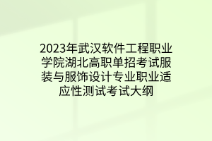 2023年武漢軟件工程職業(yè)學院湖北高職單招考試服裝與服飾設(shè)計專業(yè)職業(yè)適應(yīng)性測試考試大綱