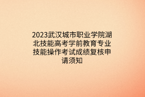 2023武漢城市職業(yè)學(xué)院湖北技能高考學(xué)前教育專業(yè)技能操作考試成績(jī)復(fù)核申請(qǐng)須知