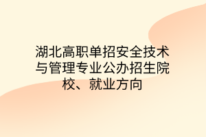 湖北高職單招安全技術(shù)與管理專業(yè)公辦招生院校、就業(yè)方向