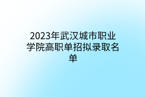 2023年武漢城市職業(yè)學(xué)院高職單招擬錄取名單