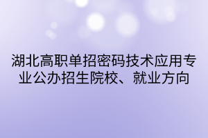 湖北高職單招密碼技術(shù)應(yīng)用專業(yè)公辦招生院校、就業(yè)方向