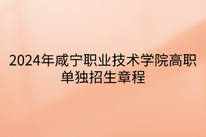 2024年咸寧職業(yè)技術學院高職單獨招生章程