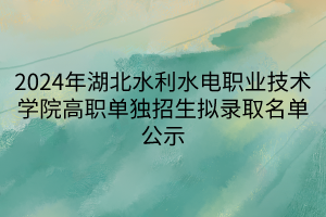 2024年湖北水利水電職業(yè)技術學院高職單獨招生擬錄取名單公示