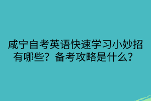 咸寧自考英語快速學(xué)習(xí)小妙招有哪些？備考攻略是什么？