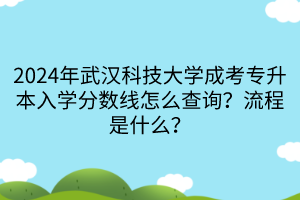 2024年武漢科技大學(xué)成考專升本入學(xué)分?jǐn)?shù)線怎么查詢？流程是什么？