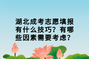 湖北成考志愿填報有什么技巧？有哪些因素需要考慮？