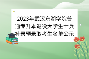 2023年武漢東湖學(xué)院普通專升本退役大學(xué)生士兵補錄預(yù)錄取考生名單公示