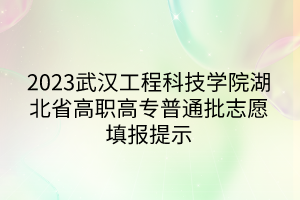 2023武漢工程科技學院湖北省高職高專普通批志愿填報提示