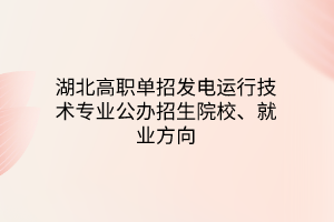 湖北高職單招發(fā)電運(yùn)行技術(shù)專業(yè)公辦招生院校、就業(yè)方向