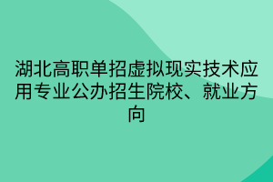 湖北高職單招虛擬現(xiàn)實(shí)技術(shù)應(yīng)用專(zhuān)業(yè)公辦招生院校、就業(yè)方向