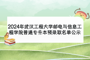 2024年武漢工程大學(xué)郵電與信息工程學(xué)院普通專升本預(yù)錄取名單公示