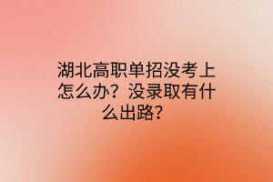 湖北高職單招沒(méi)考上怎么辦？沒(méi)錄取有什么出路？