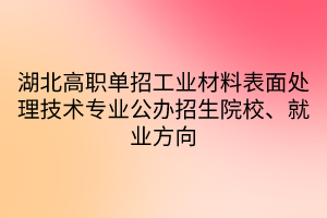 湖北高職單招工業(yè)材料表面處理技術專業(yè)公辦招生院校、就業(yè)方向