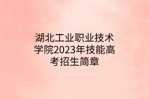 湖北工業(yè)職業(yè)技術學院2023年技能高考招生簡章