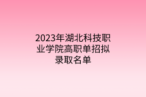 2023年湖北科技職業(yè)學(xué)院高職單招擬錄取名單