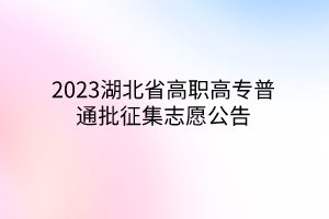 2023湖北省高職高專普通批征集志愿公告