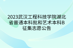 2023武漢工程科技學(xué)院湖北省普通本科批和藝術(shù)本科B征集志愿公告