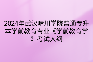 2024年武漢晴川學(xué)院普通專升本學(xué)前教育專業(yè)《學(xué)前教育學(xué)》考試大綱