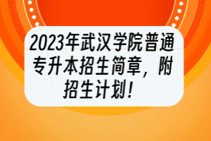 2023年武漢學院普通專升本招生簡章，附招生計劃！