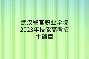 武漢警官職業(yè)學(xué)院2023年技能高考招生簡章