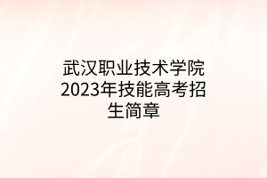 武漢職業(yè)技術(shù)學(xué)院2023年技能高考招生簡(jiǎn)章