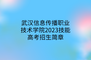 武漢信息傳播職業(yè)技術(shù)學(xué)院2023技能高考招生簡章