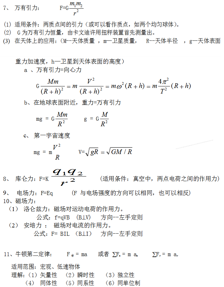 成人高考高起本物理必背公式匯總