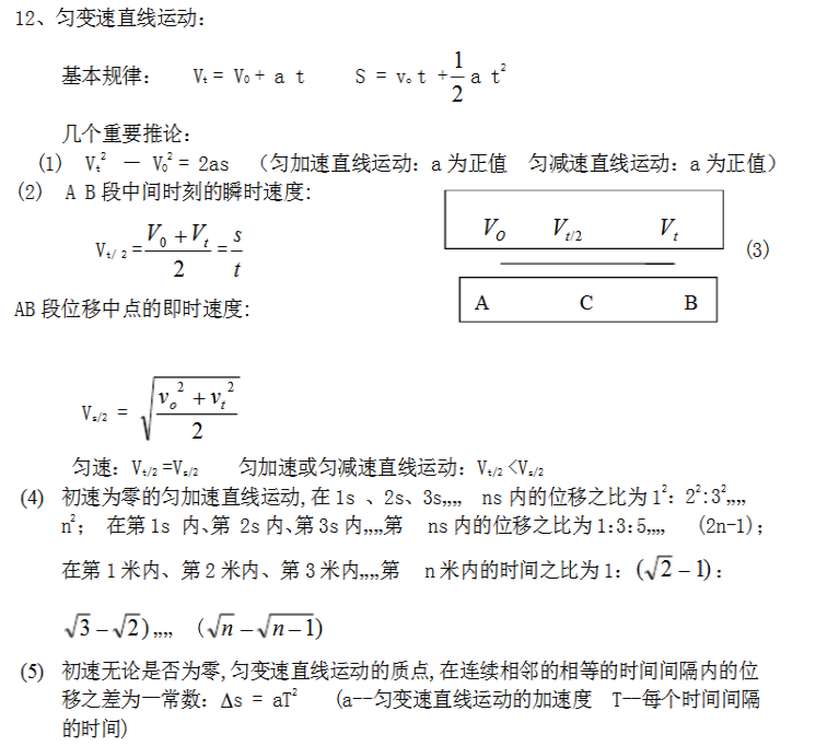 成人高考高起本物理必背公式匯總