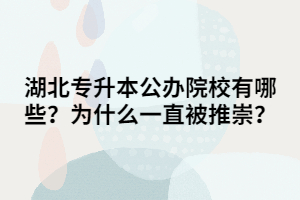 湖北專升本公辦院校有哪些？為什么一直被推崇？